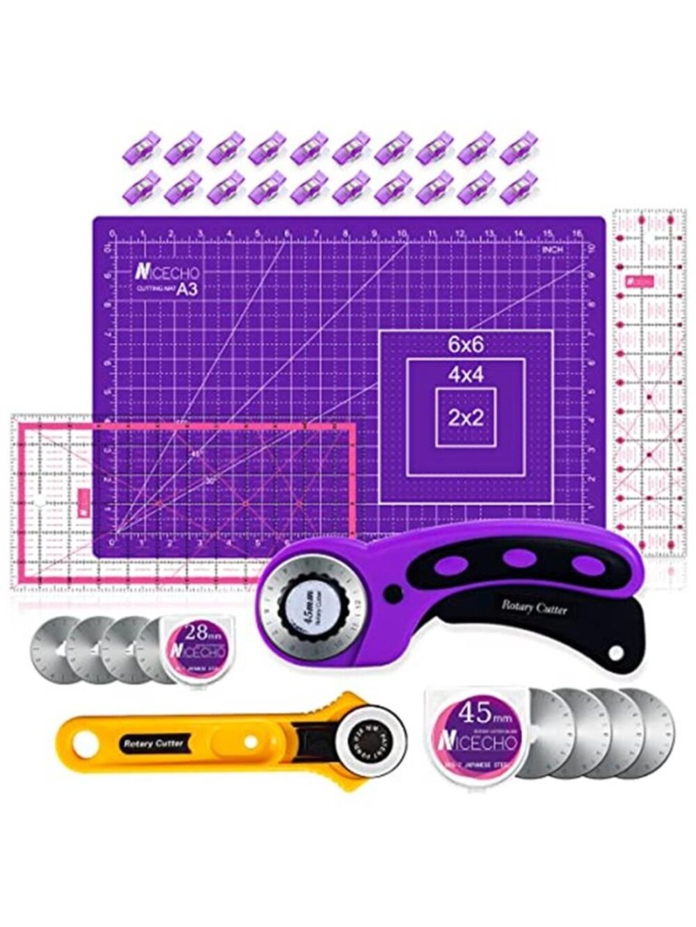 Rotary Cutter Set,Nicecho Sewing Quilting Supplies,45mm & 28 mm Fabric Cutters